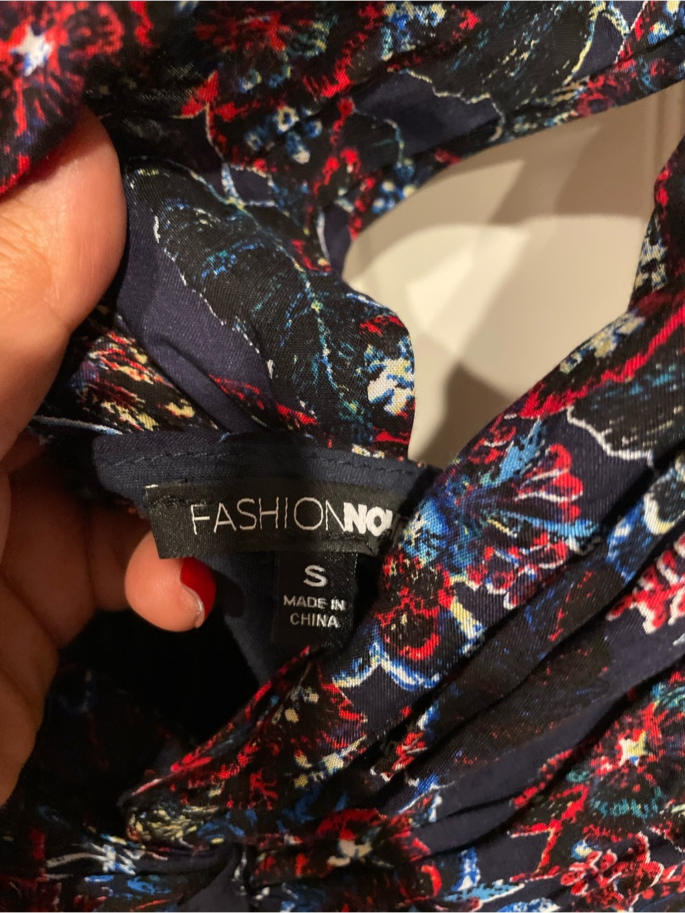 Fashion Nova Navy Floral Off-Shoulder Jumpsuit with Red Accent - Picture 2 of 6